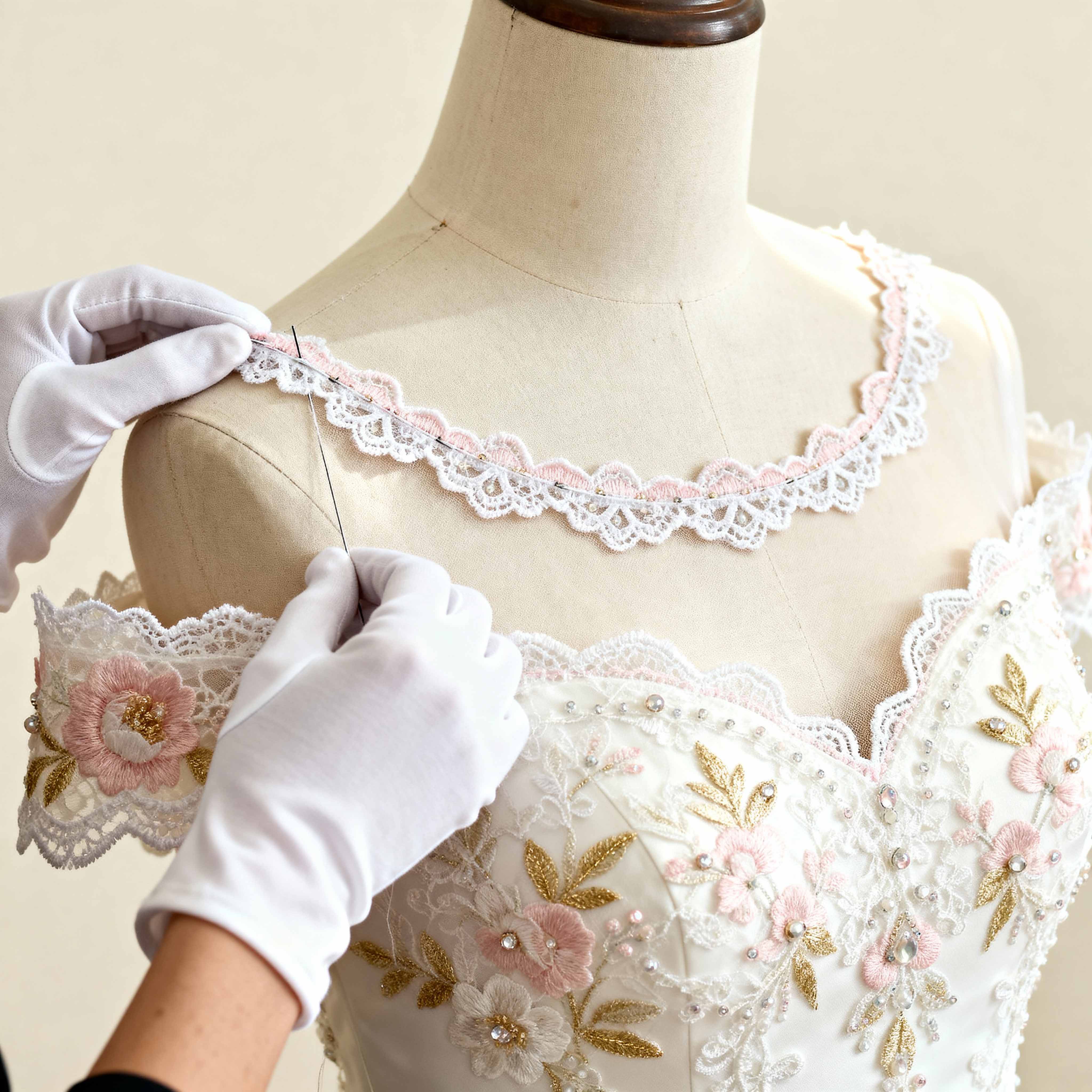 Wedding dress alteration with delicate lace detailing